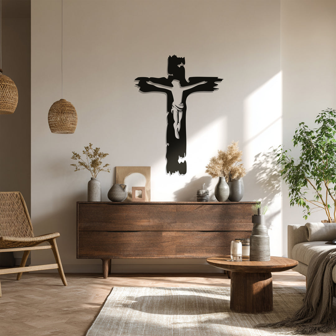Jesus on Cross Metal Wall Art – Christian Crucifix Decor
