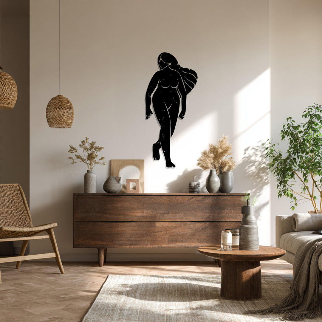 Golden Female Silhouette Metal Wall Art – Minimalist Body Line Decor