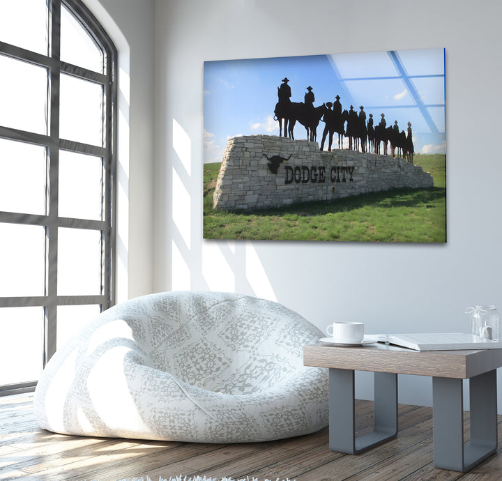 Dodge City: Cowboy Silhouettes Captured on Glass Wall Art
