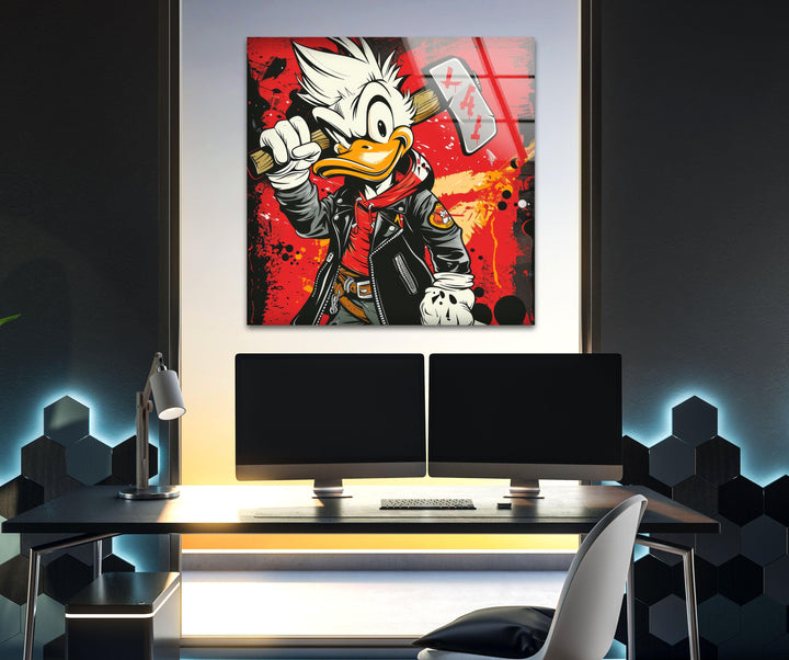 Donald Duck Glass Wall Art glass art painting, glass art for the Wall
