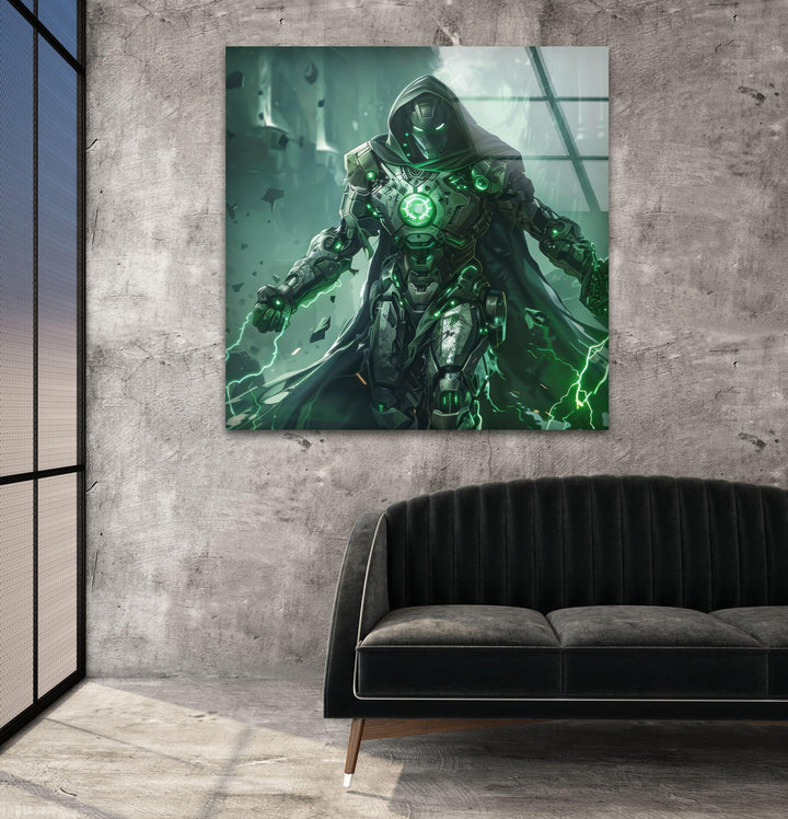 Dr Doom Green Glass Wall Art custom glass pictures, glass art prints

