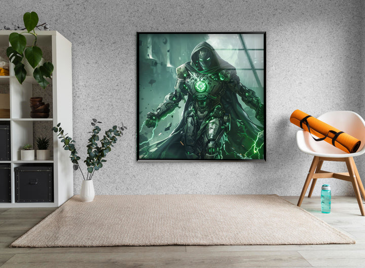 Dr Doom Green Glass Wall Art photo print on glass, prints on glass wall art
