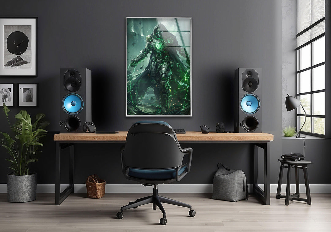 Dr Doom Green Glass Wall Art custom glass photo prints, large glass prints
