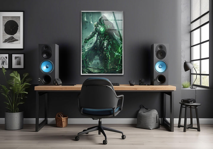 Dr Doom Green Glass Wall Art custom glass photo prints, large glass prints
