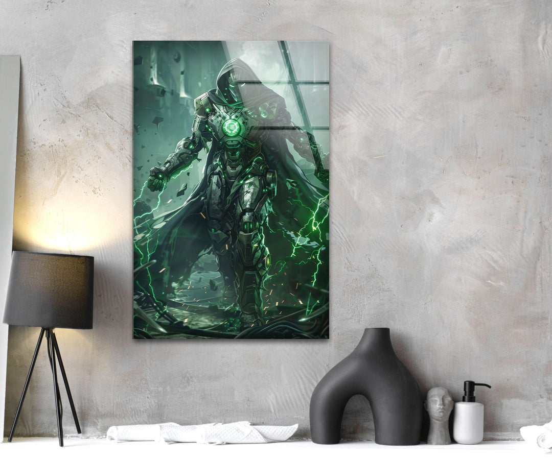 Dr Doom Green Glass Wall Art print on glass, glass printed photos
