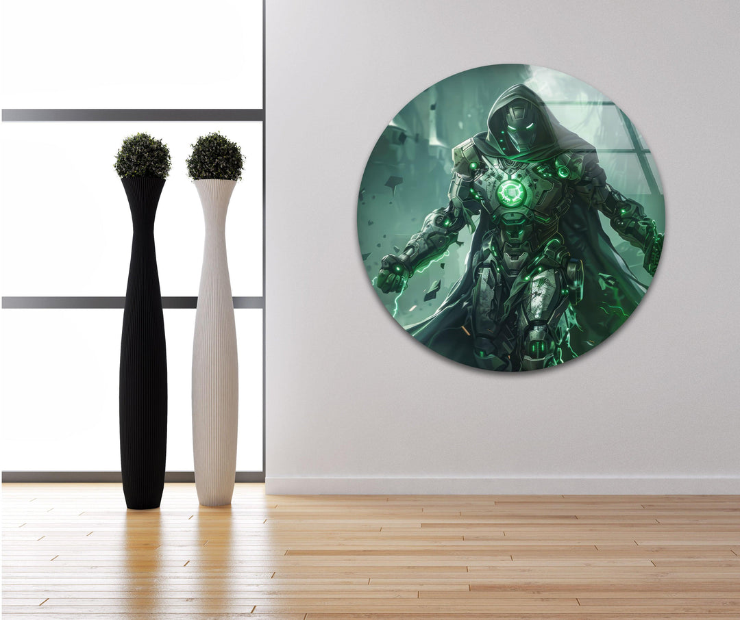 Dr Doom Green Glass Wall Art glass art painting, glass art for the Wall
