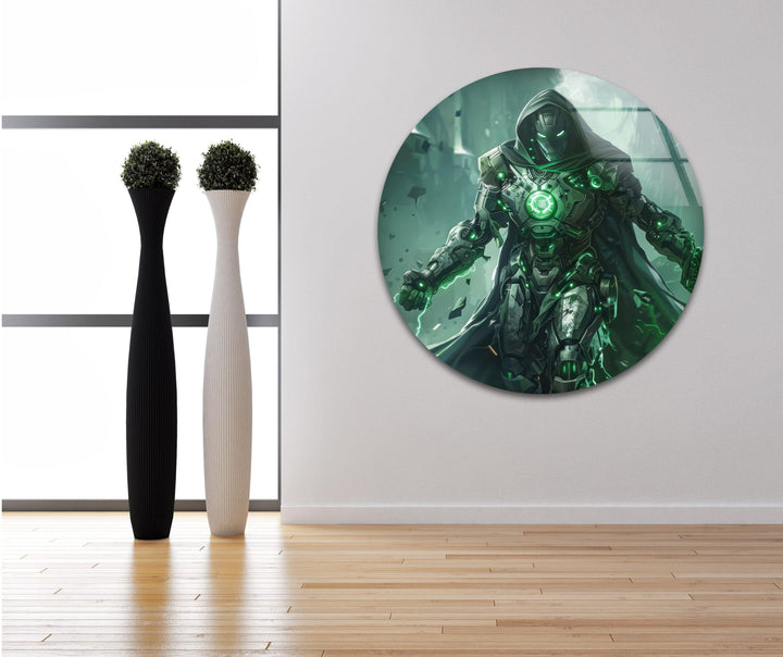 Dr Doom Green Glass Wall Art glass art painting, glass art for the Wall
