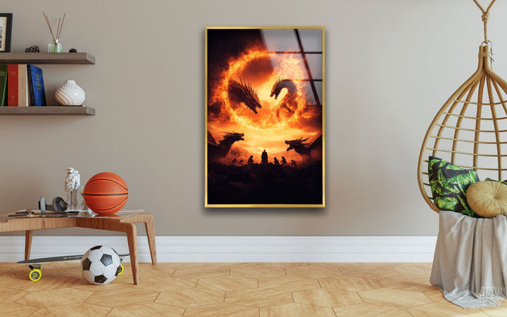 Dragons Flying in The Sky Glass Wall Art print on glass, glass printed photos
