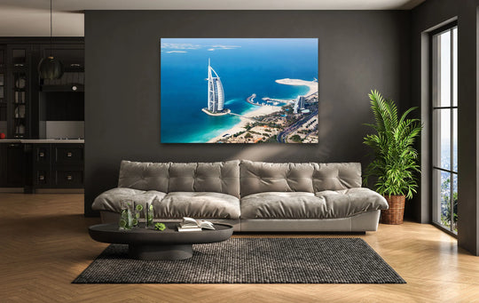 Featuring clean edges and borders, this Burj Al Arab Dubai print offers a stunning example of hanging wall art for your home decor.