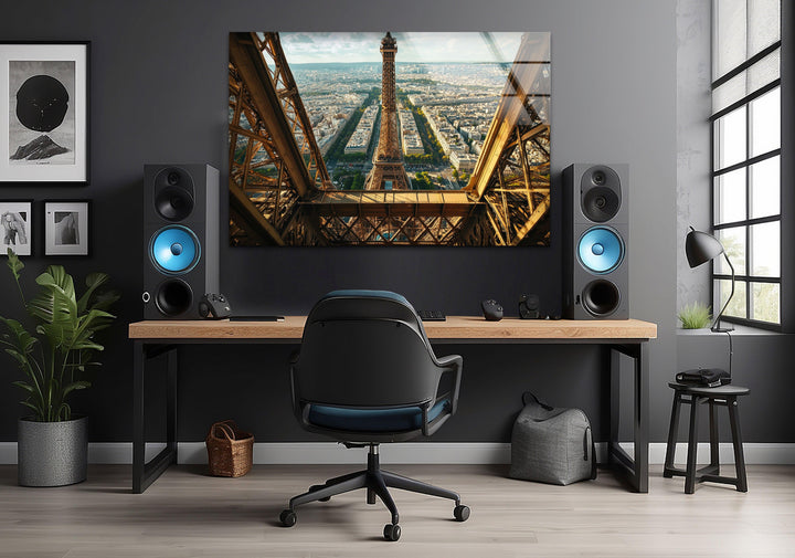 Eiffel Tower in Paris Landscape Glass Wall Art custom glass photo prints, large glass prints
