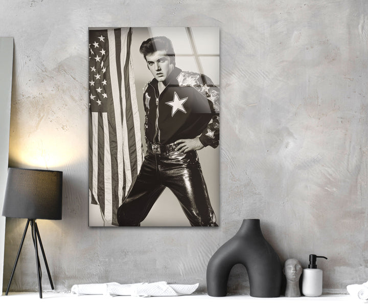 Elvis Presley Black & White Glass Wall Art custom glass pictures, glass art prints
