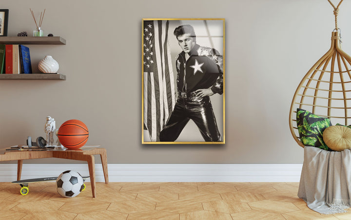 Elvis Presley Black & White Glass Wall Art photo print on glass, prints on glass wall art
