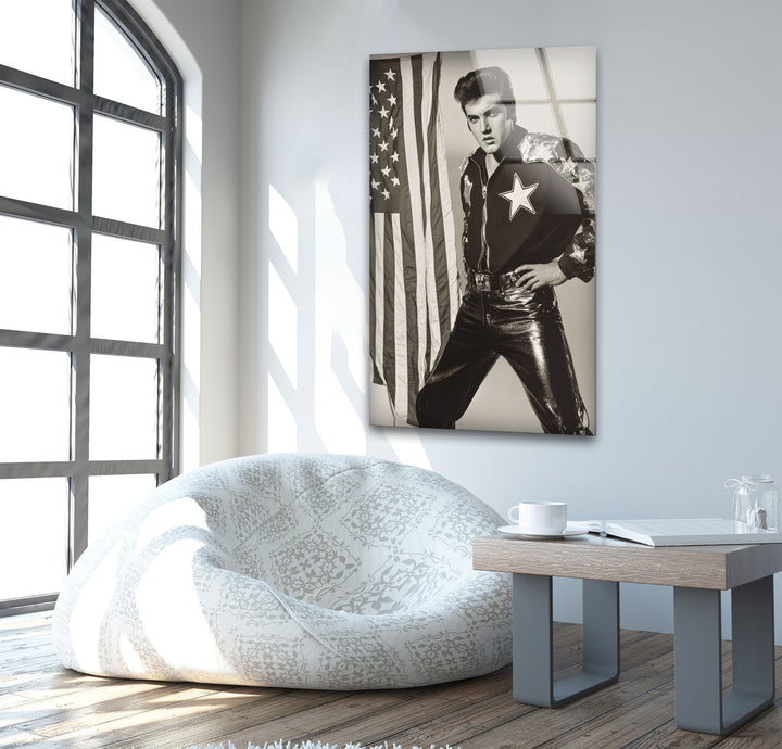 Elvis Presley Black & White Glass Wall Art large glass photo prints, glass wall photos
