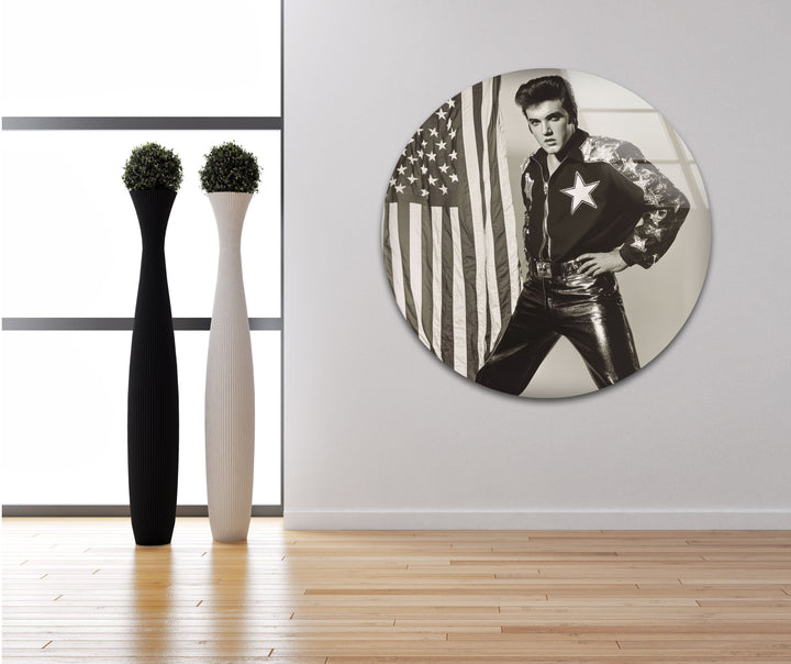 Elvis Presley Black & White Glass Wall Art custom glass photo prints, large glass prints
