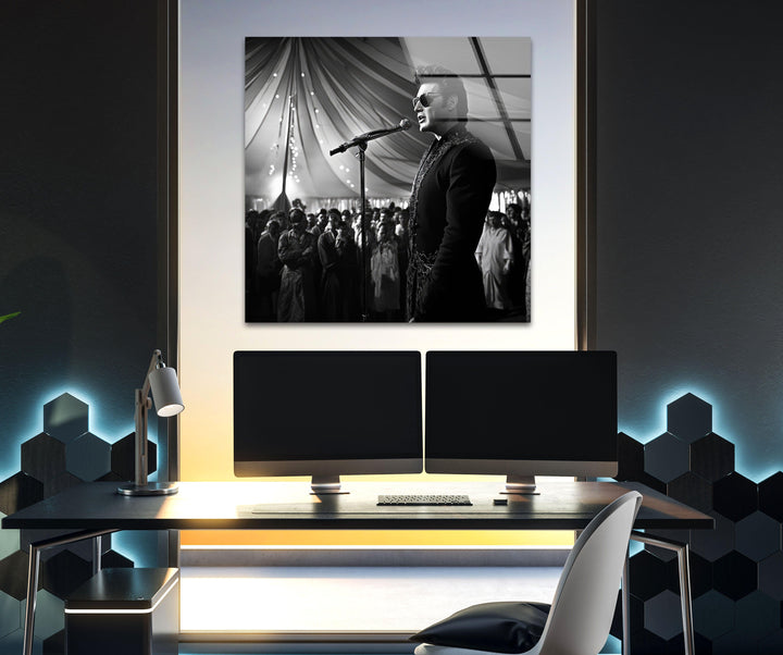 Elvis Presley Black and White Glass Wall Art photo print on glass, prints on glass wall art
