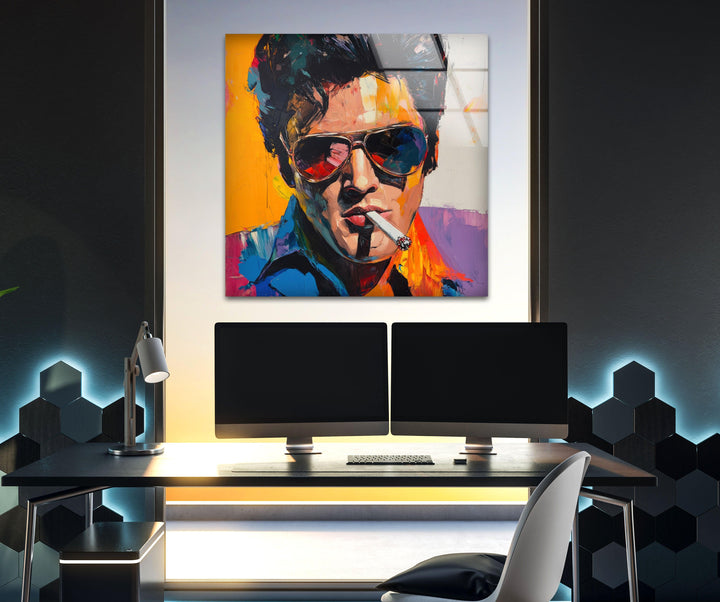 Elvis Presley Smoking Glass Wall Art picture on glass wall art, photos printed on glass
