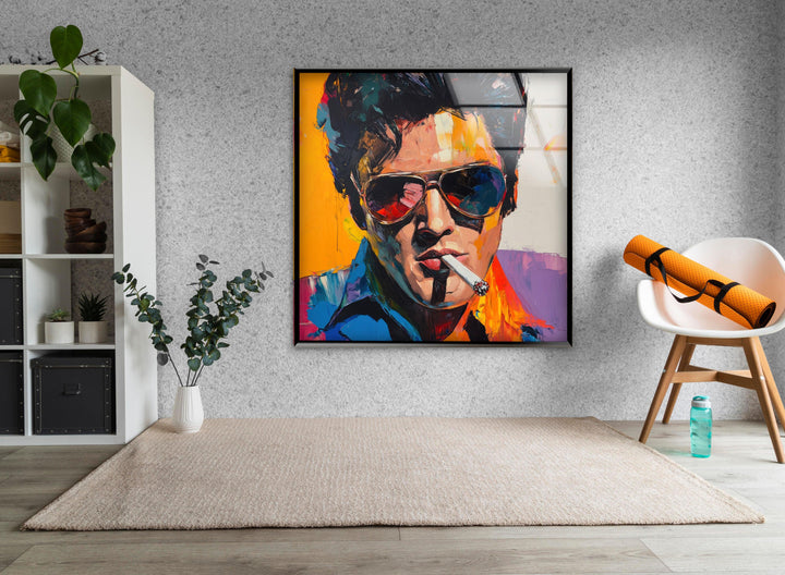 Elvis Presley Smoking Glass Wall Art custom glass photo prints, large glass prints
