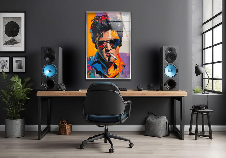Elvis Presley Smoking Glass Wall Art print on glass, glass printed photos
