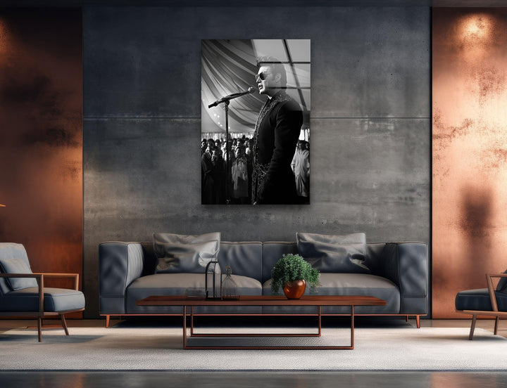Elvis Presley Black and White Glass Wall Art custom glass photo prints, large glass prints

