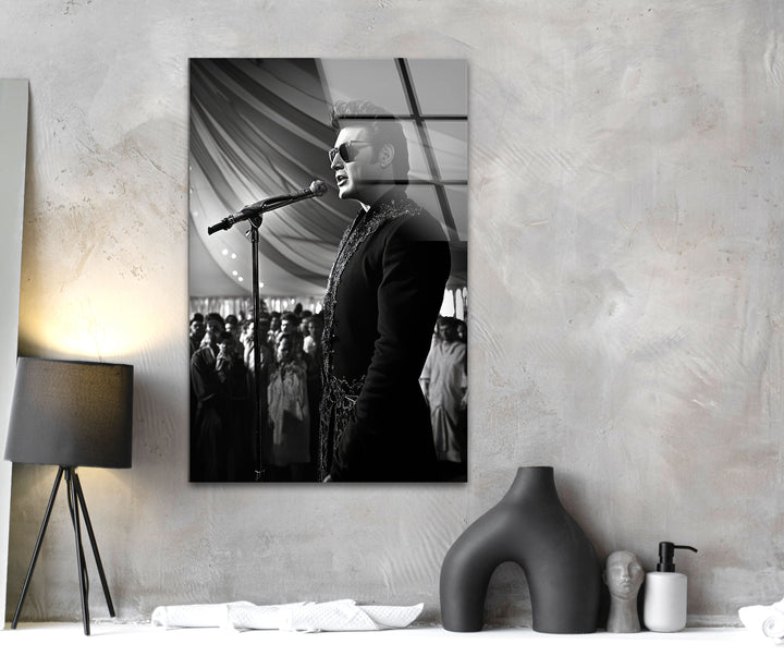 Elvis Presley Black and White Glass Wall Art picture on glass wall art, photos printed on glass
