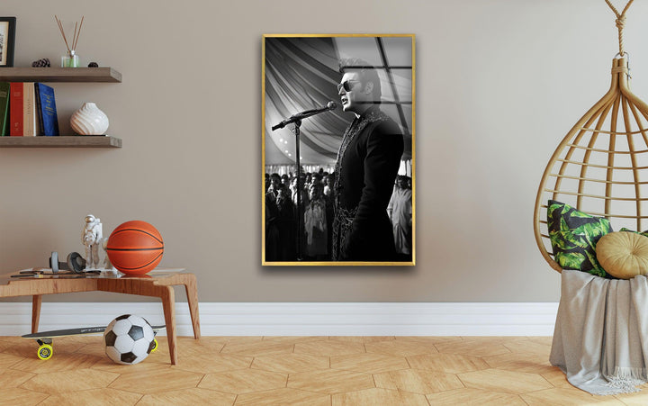 Elvis Presley Black and White Glass Wall Art print on glass, glass printed photos

