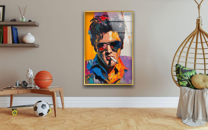 Elvis Presley Smoking Glass Wall Art glass art painting, glass art for the Wall
