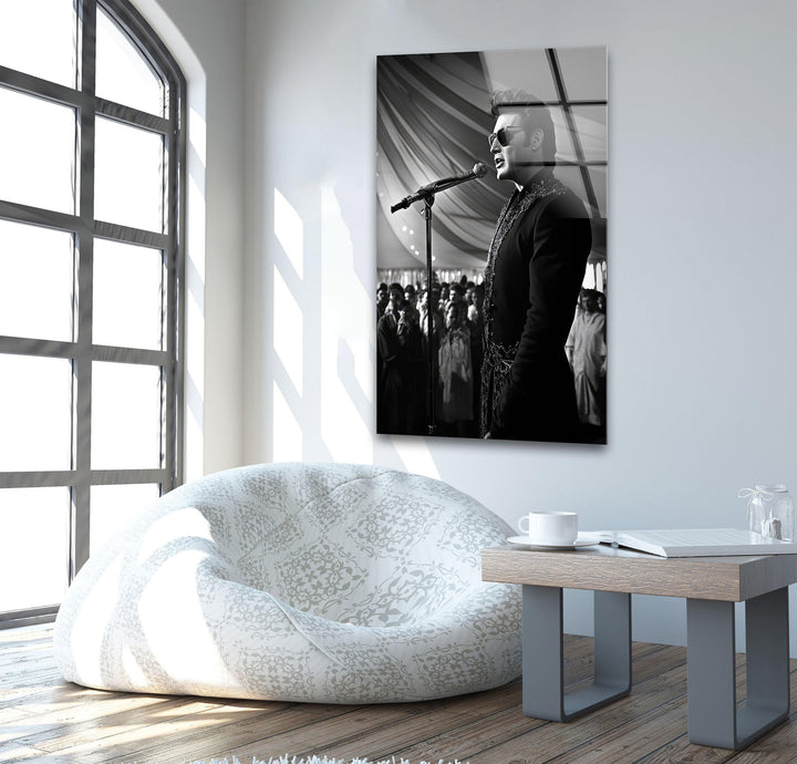 Elvis Presley Black and White Glass Wall Art print picture on glass, Tempered Glass Wall Art

