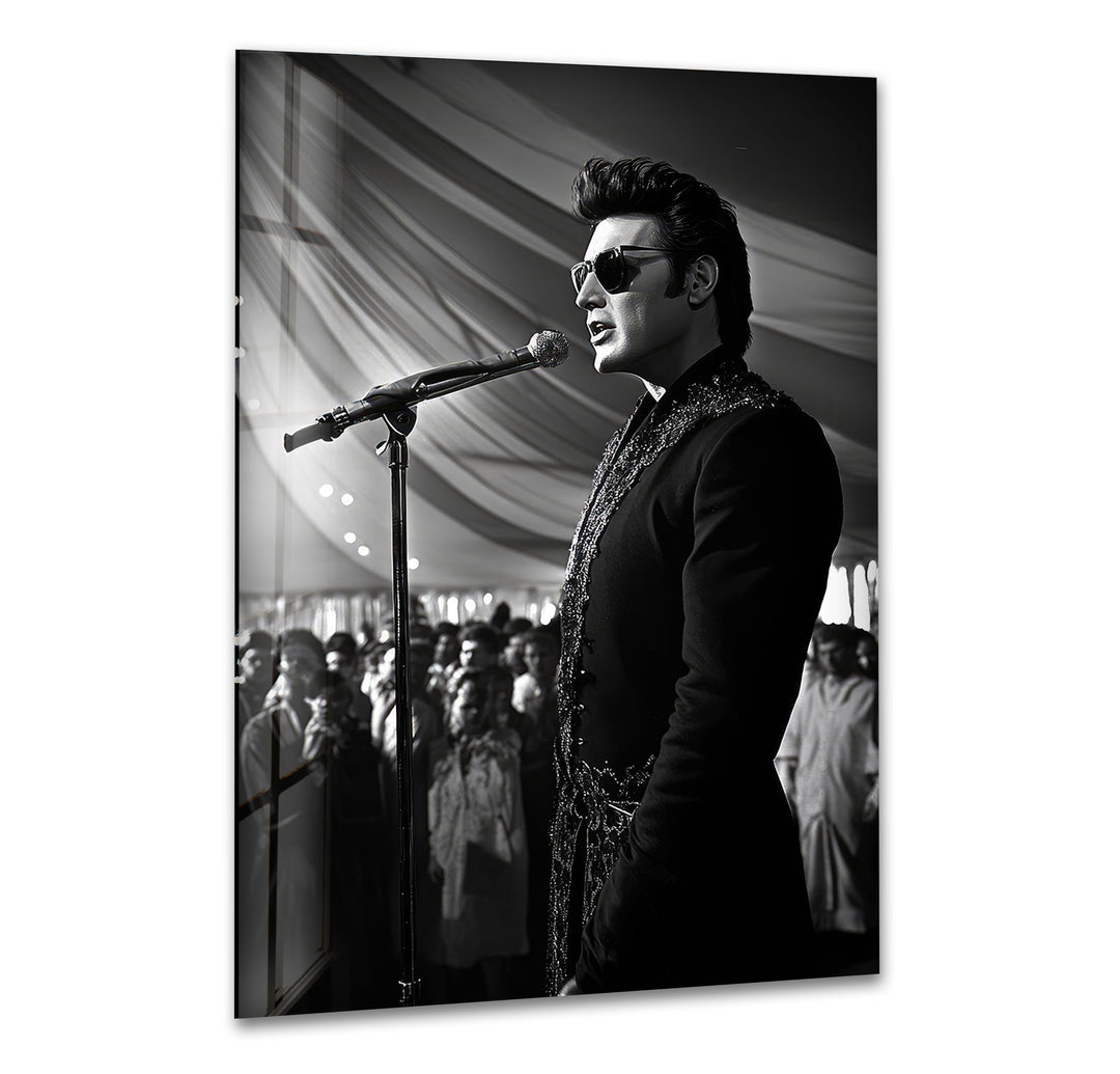 Elvis Presley Black and White Glass Wall Art glass photo prints, glass picture prints
