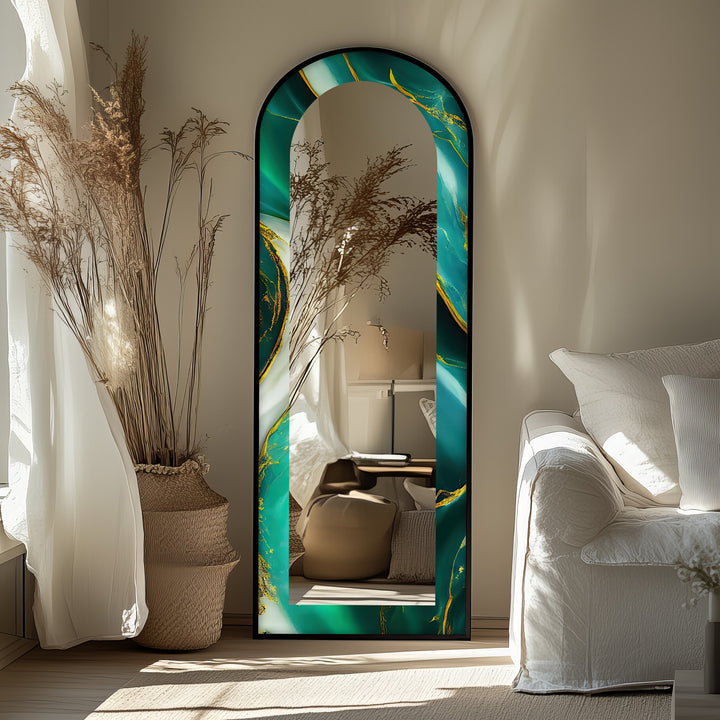 Emerald Aurora Veins – Marble Floor Mirror