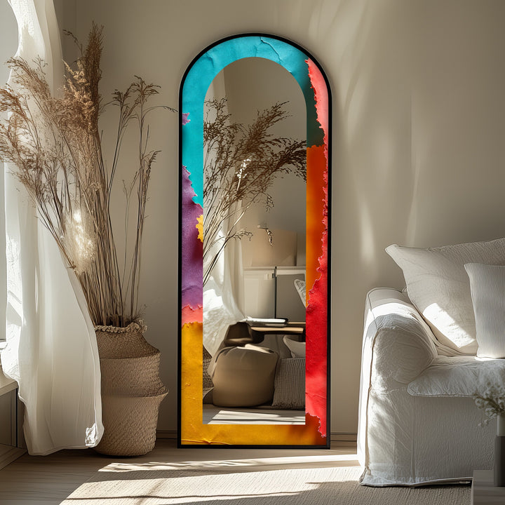 Ripped Rainbow Waves – Abstract Floor Mirror