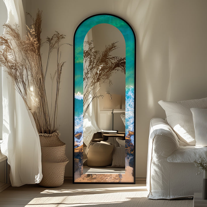 Coastal Horizon – Aerial Ocean Shoreline Floor Mirror