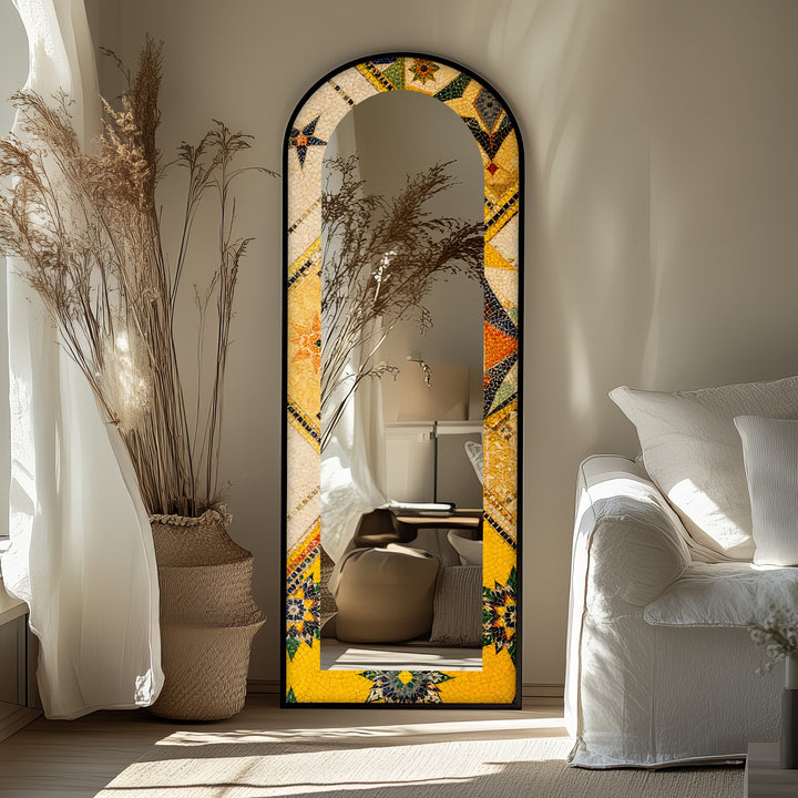 Golden & Brown Elegance – Mosaic Floor Mirror