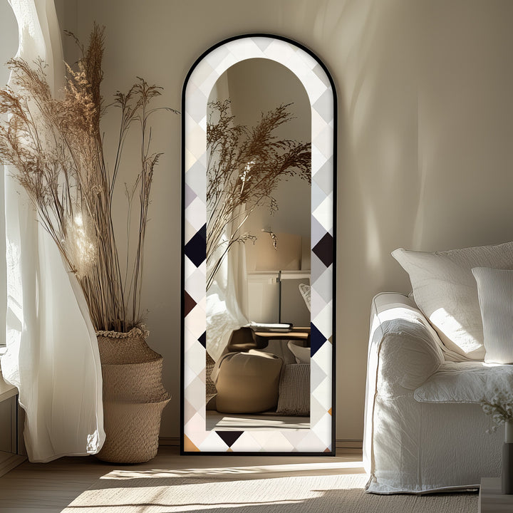 Ivory Diamond Glow – Mosaik-Standspiegel 