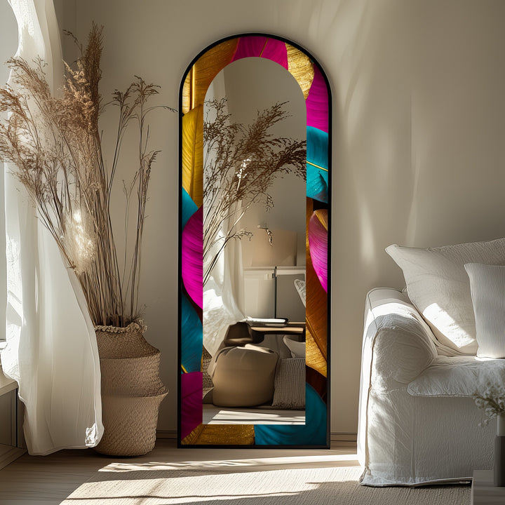 Jewel-Tone Feather - Abstract Floor Mirror