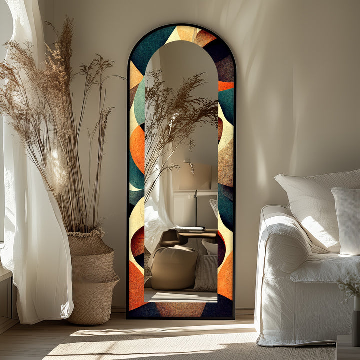 Retro Flow – Mid-Century Geometric Pattern Floor Mirror