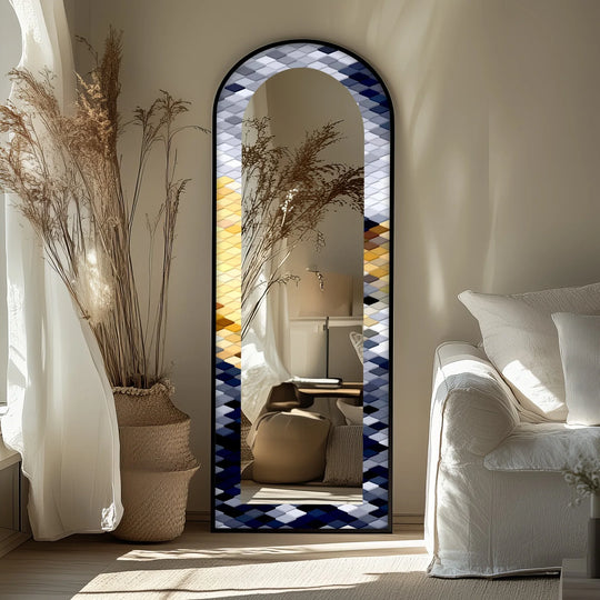Silver, Gold & Navy Geometric - Stained Floor Mirror - MyPhotoStation