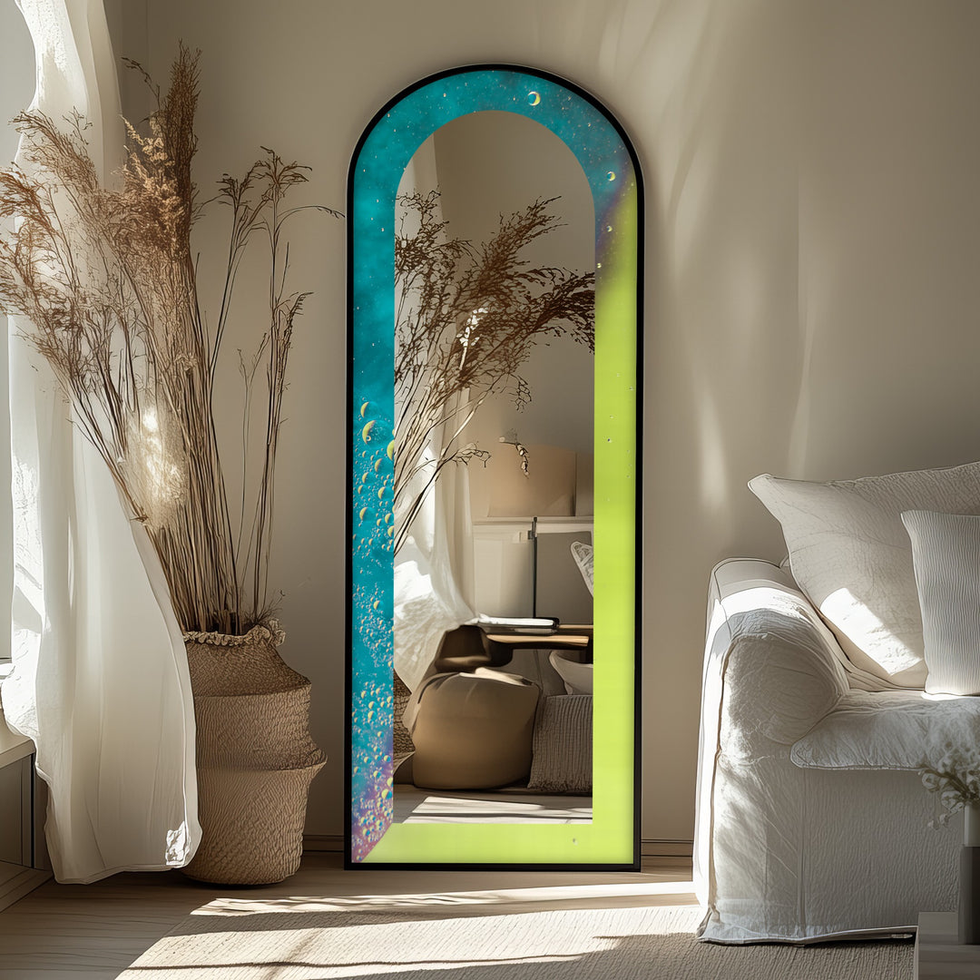 Celestial Green and Teal – Abstract Floor Mirror