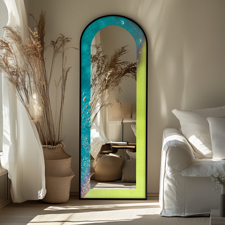 Celestial Green and Teal – Abstract Floor Mirror