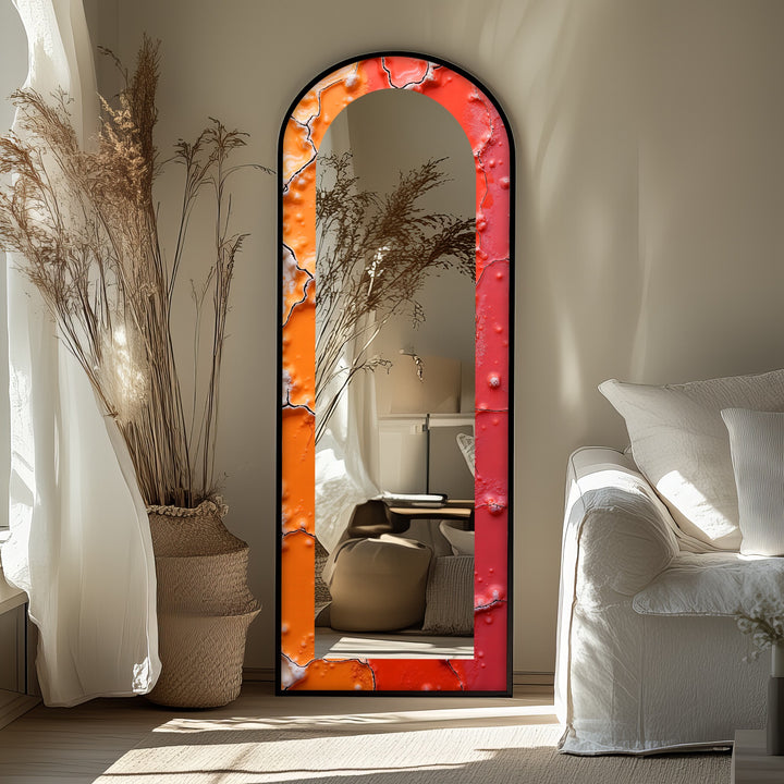 Cracked Lava Red &amp; Orange – Gebeizter Standspiegel 