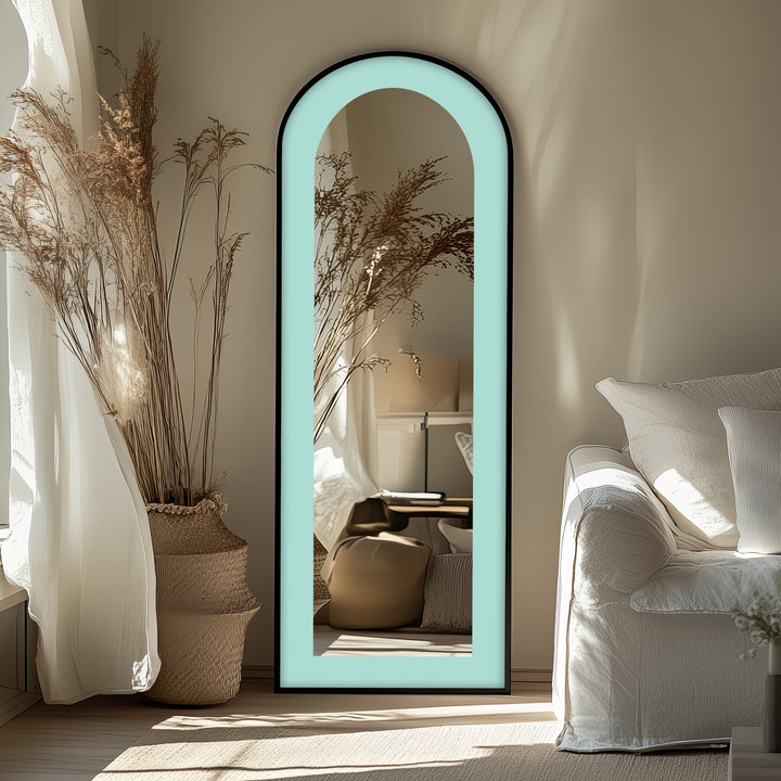 Serene Mist – Light Aqua Abstract Floor Mirror