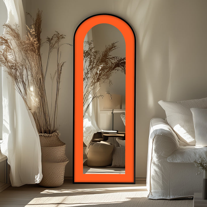 Tangerine Glow – Minimalist Orange Arch Floor Mirror