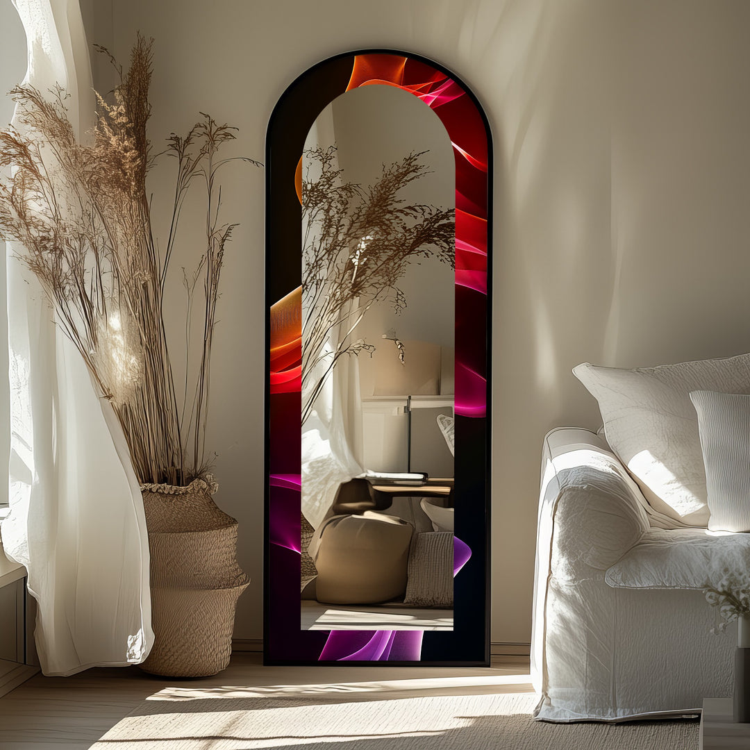 Crimson Drift – Flowing Lightwave Floor Mirror