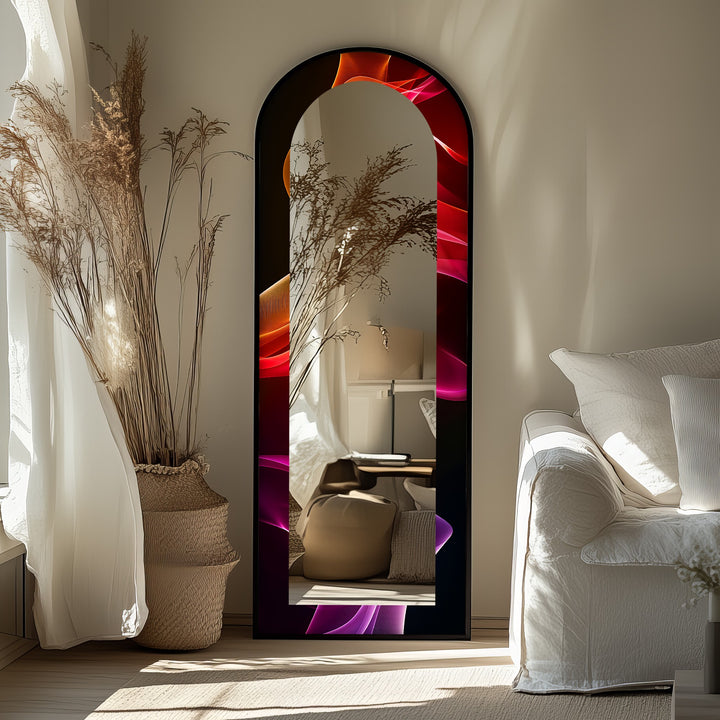 Crimson Drift – Flowing Lightwave Floor Mirror