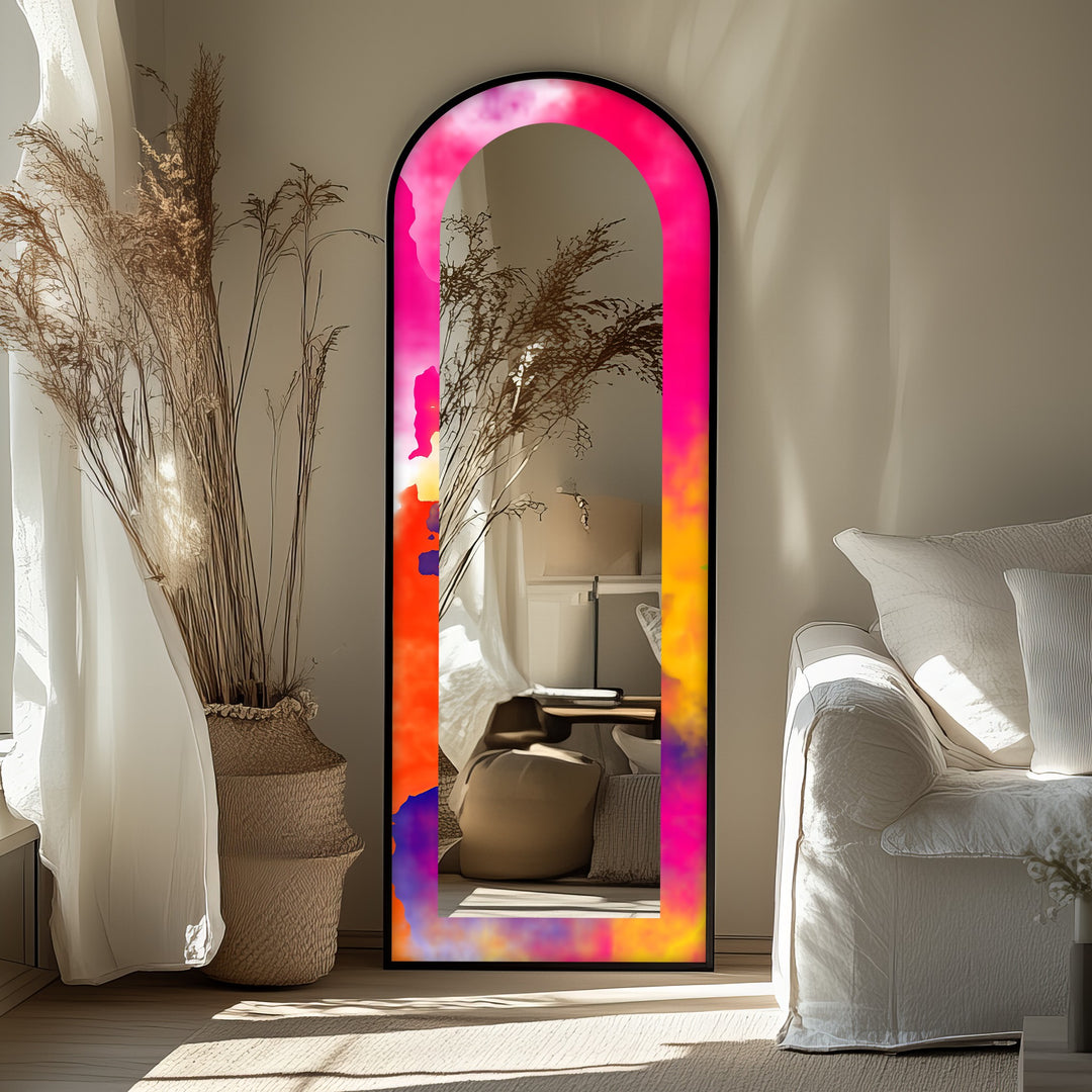 Fließendes Pink und Orange – Abstrakter Standspiegel 