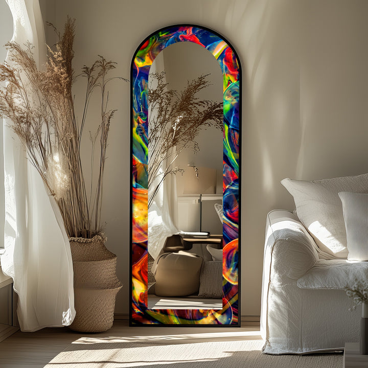 Cosmic Spectrum – Abstract Rainbow Swirl Floor Mirror