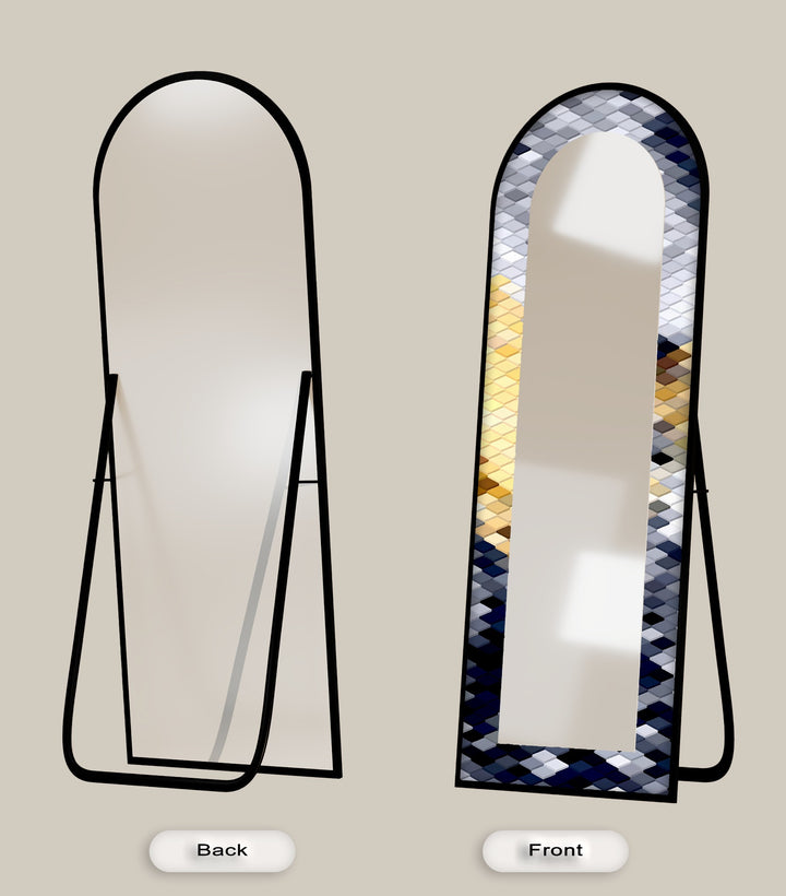 Silber, Gold &amp; Marine Geometrisch - Gebeizter Standspiegel 