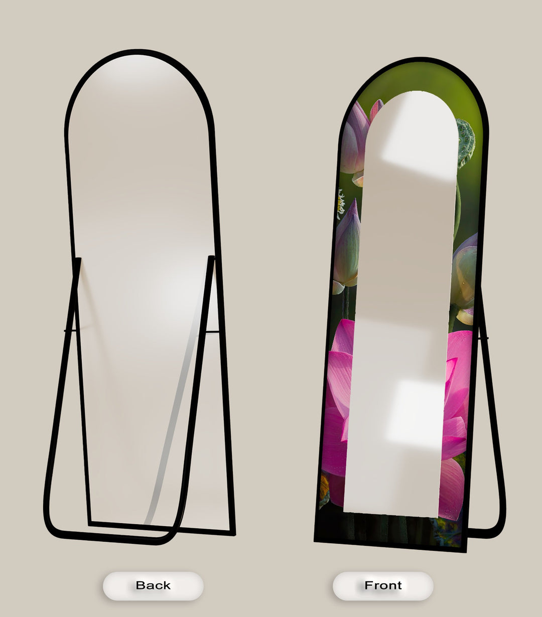 Sacred Bloom – Pink Lotus Botanical Floor Mirror