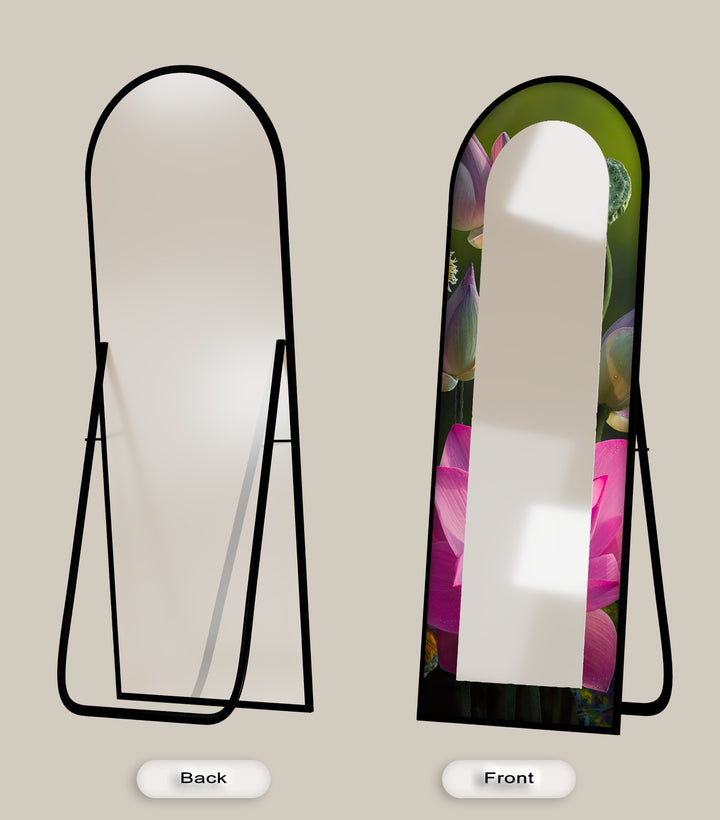 Sacred Bloom – Pink Lotus Botanical Floor Mirror