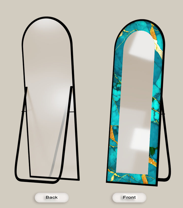 Oceanic Gold Veins – Marble Floor Mirror