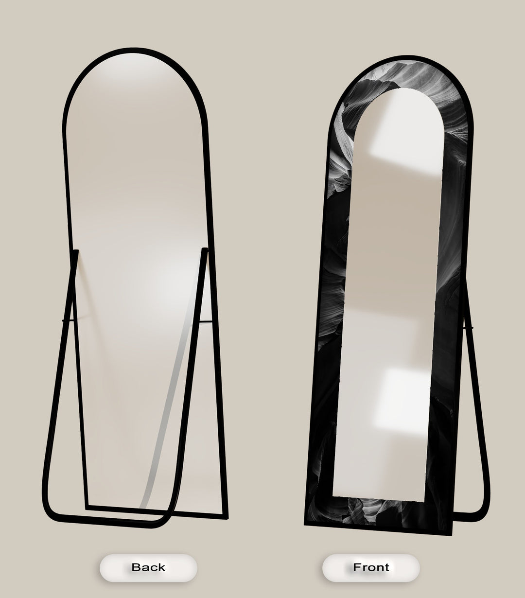 Obsidian Echo – Black Marble Texture Floor Mirror